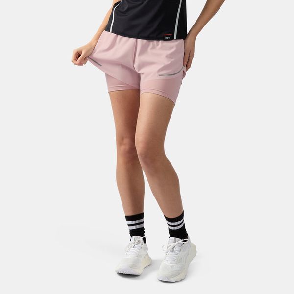 Reebok Women's Lux Metallic 2-In-1 Running Shorts - Muted Mauve/Metallic