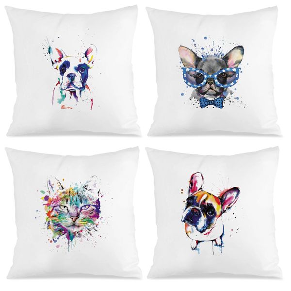 Set of 4 Watercolor Dog Printed Pillow Covers, 45x45cm Bed Cushion Covers