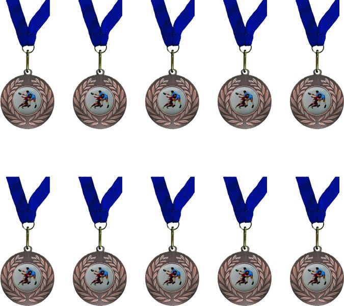 Domed Rugby Bronze Medal with Blue Ribbon kit