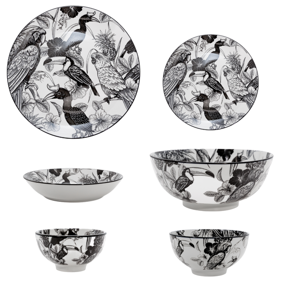 GALATEO - Jungle Sketch Birds Complete Dinner Set 18 Piece
