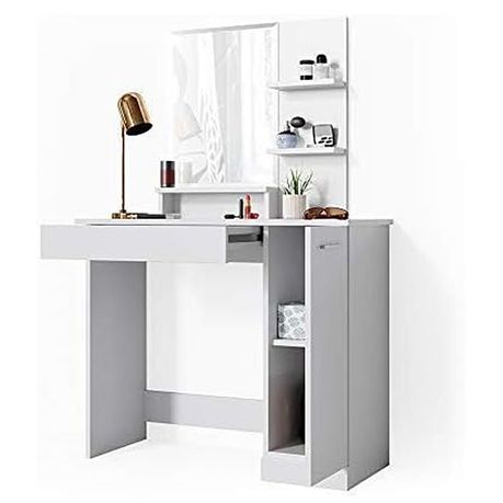 Dressing Table with Mirror Makeup Vanity Desk with Storage Cabinet - White Image