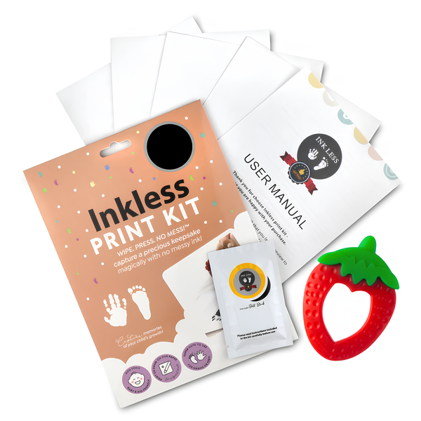 Baby Inkless Foot &amp; Hand Print Kit &amp; Strawberry Teether - Safe &amp; Mess-Free!