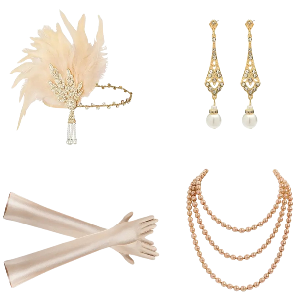 1920 Flapper Inspired Dress- Up Accessories Set - Gold