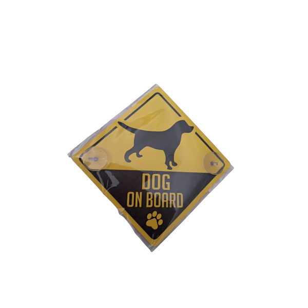 Dog On Board Car Warning Sign - Yellow &amp; Black Suction Cup Window Sign