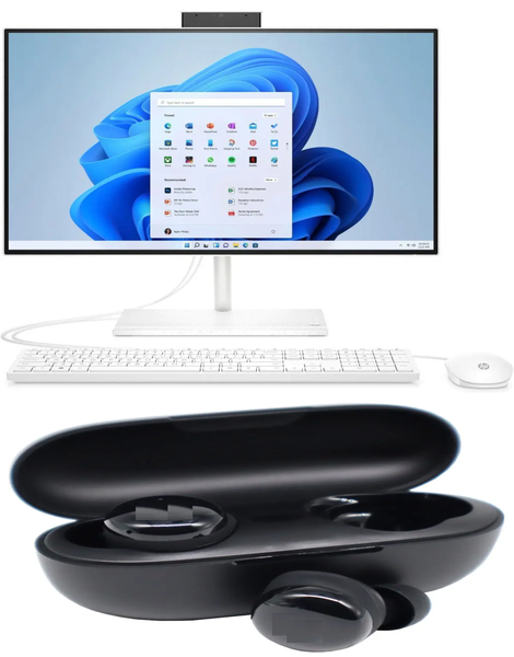 HP AIO Core i3 8GB RAM/512GB SSD PC + CYBER SHACK Active 2 TWS Earbuds