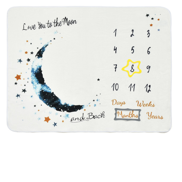 Baby Milestone Blanket With Headband, Wreath, Flannel &amp; Moon Background
