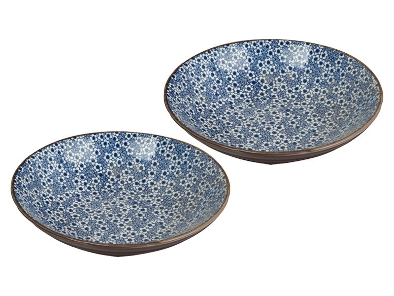 Round Bowl Blue and White Medium Floral 21x21x5 set of 2