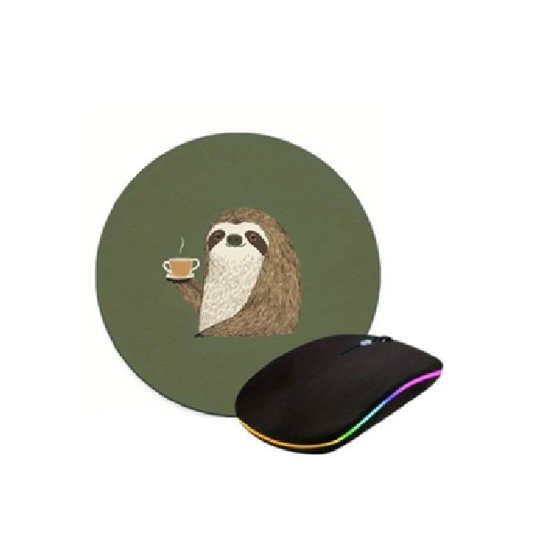 Round Non-Slip Sloth Mouse Pad with Wireless RGB Mouse
