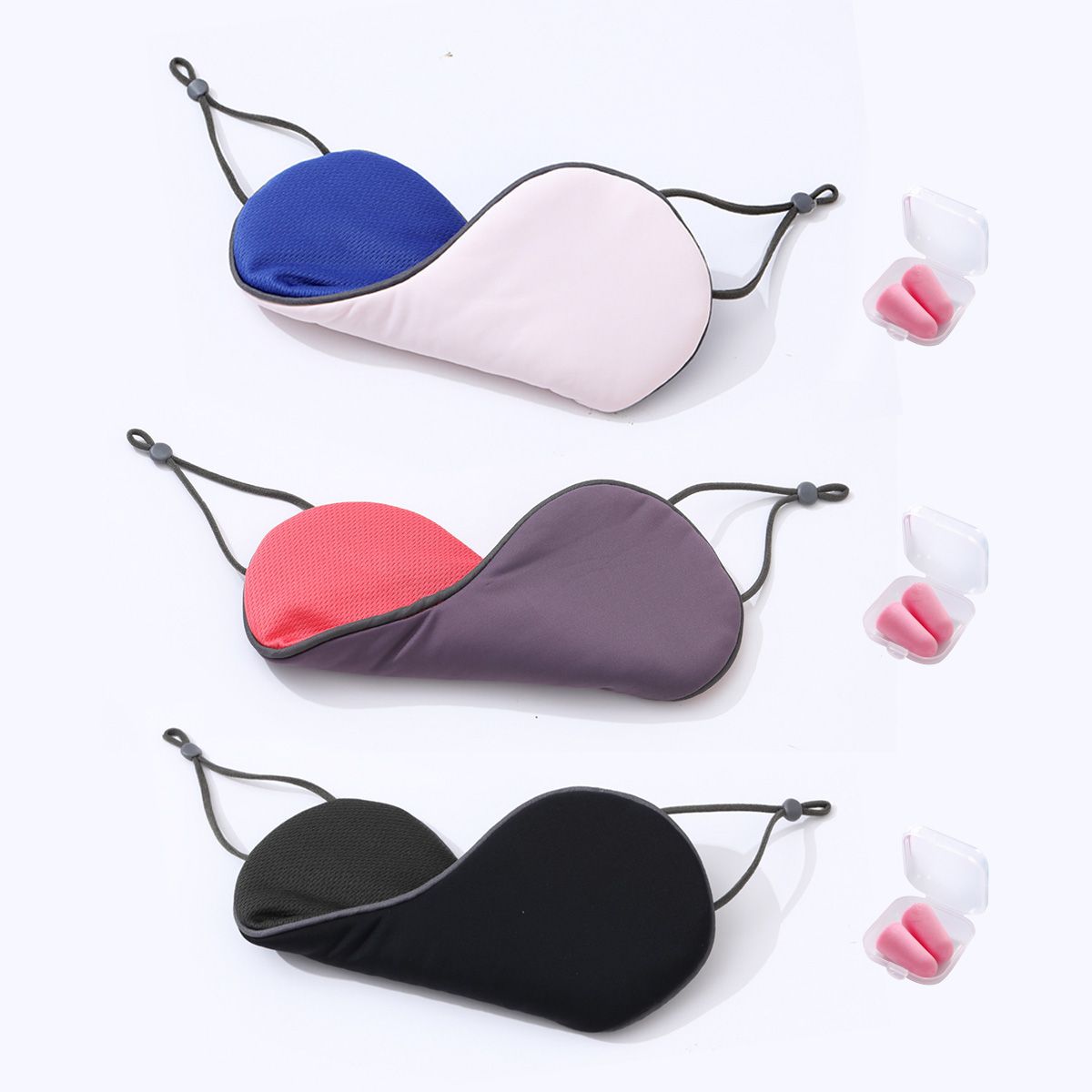 Pack of 3 Adjustable Double-Sided Iced-Silk Sleeping Eye Mask & Earplugs