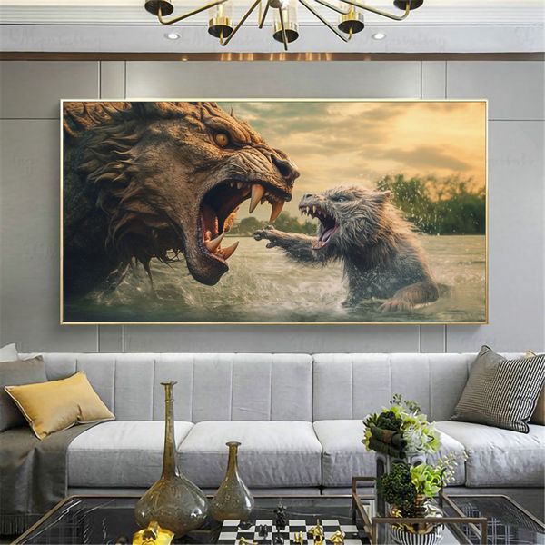 Canvas Wall Decor - Lion vs Crocodile - 0473
