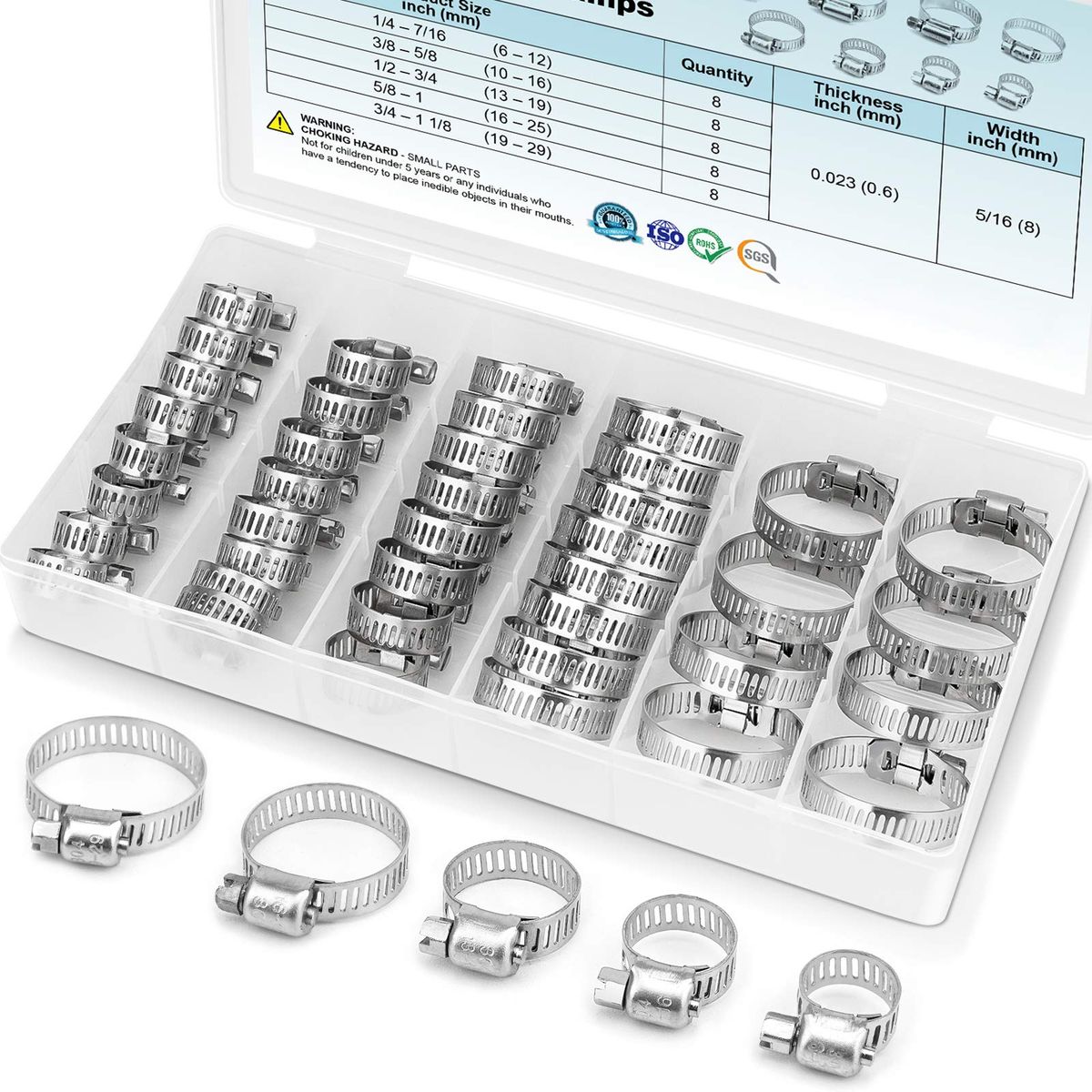 40-Piece Stainless Steel Hose Clamp Set-Worm Drive Clamps Multiple Sizes