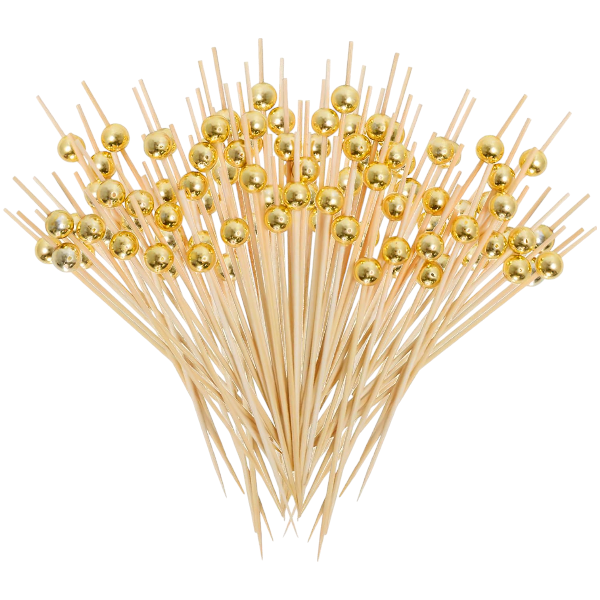 100-Piece Stylish Golden Bead Bamboo Toothpicks - Gold