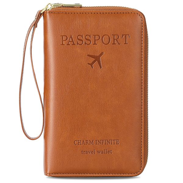 RFID Blocking Passport Holder - Travel Wallet with Zipper for Tickets and Cards