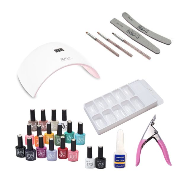 27 Piece - UV LED Lamp &amp; 16 Gel Nail Polish Salon