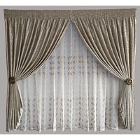 Curtain Set - 5m Checkmate Fawn + 5m 1805 Linen Embroidered Voile