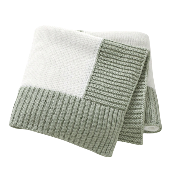 Baby Knitted Swaddle - Simple, Stylish &amp; Soft White and Sage Green