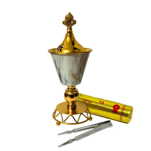 Premium Marble Design Bakhoor // Incense Burner with Charcoal &amp; Tongs COMBO
