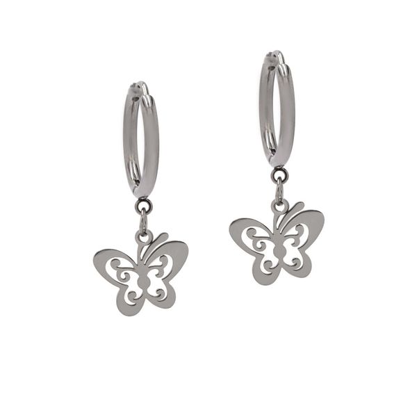 Steel My Heart Waterproof Steel Butterfly Drop Hinged Hoop Earrings