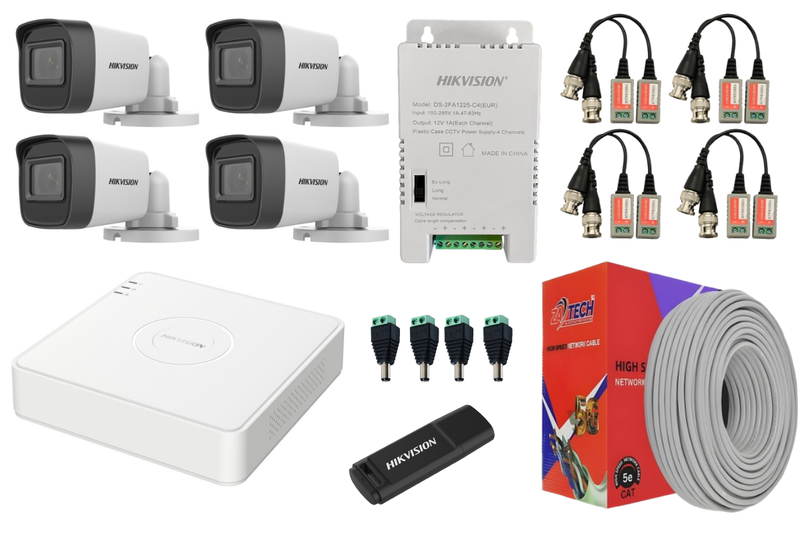 Hikvision 4CH CCTV Kit with 2MP Cameras, 100m CAT5 &amp; Baluns