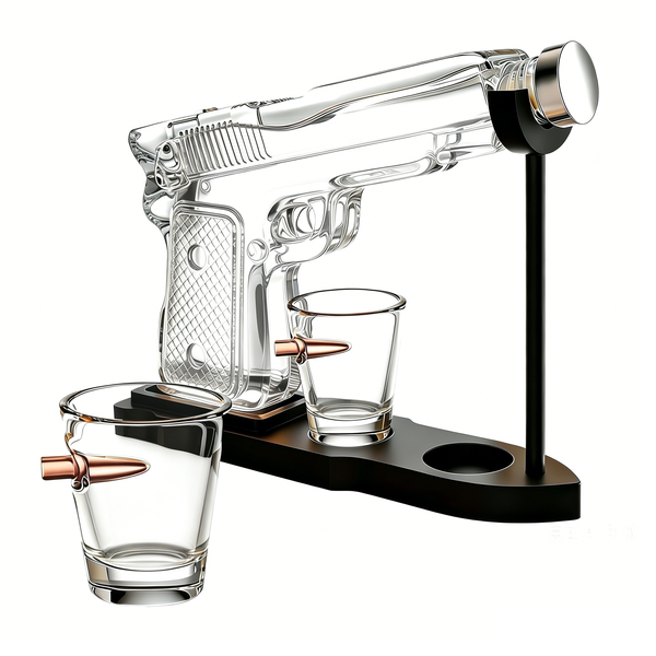 Whiskey Gun Decanter Set - Bullet-Pierced Cup Style