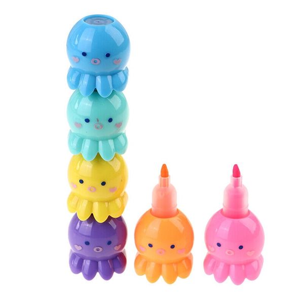 Super Cute Octopus Design 5 Colors Fluorescent Markers