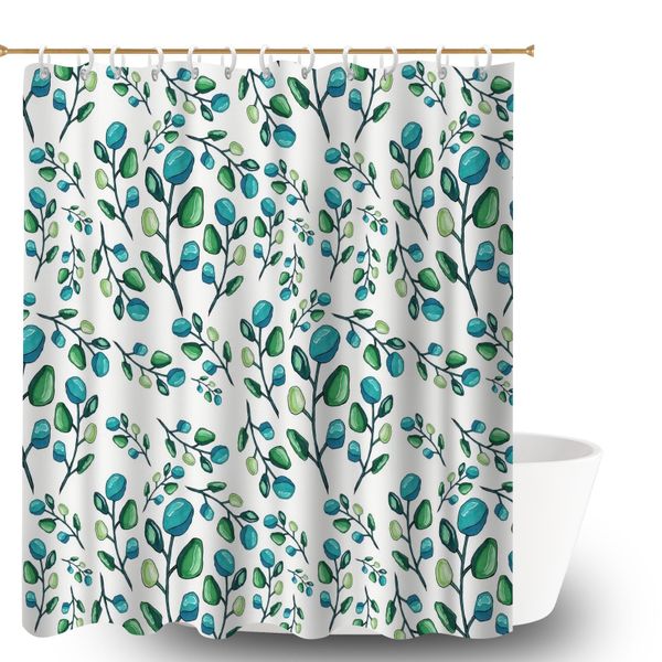 180x180cm Farmhouse Leaf Pattern Fabric Shower Curtain for Bathroom