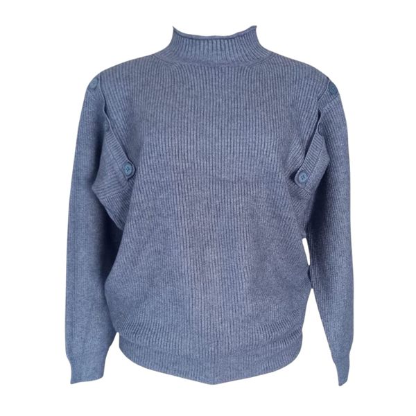 Ladies Round Neck Jersey with Button Detail