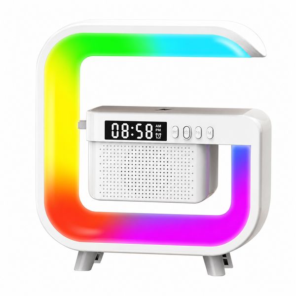 Blue Carbon Bluetooth Speaker with RGB Desk Lamp, Alarm &amp; Wireless Charger