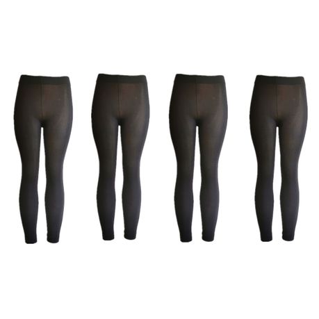 4 Packs Of Black High Waist Fleece-Lined Yoga Leggings For Women