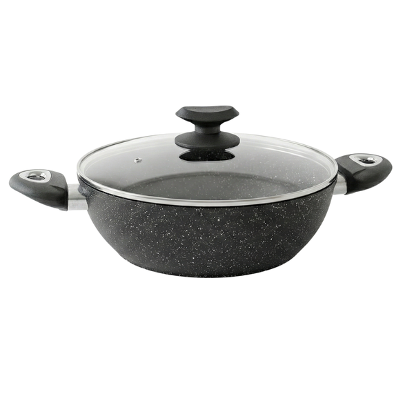 28cm Deep Frying Pan with Stone-Effect Coating &amp; Aroma Lid