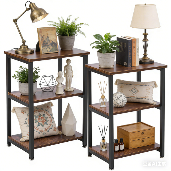 Side Table Set of 2 Nightstands with 3-Layer Storage Shelves End Table