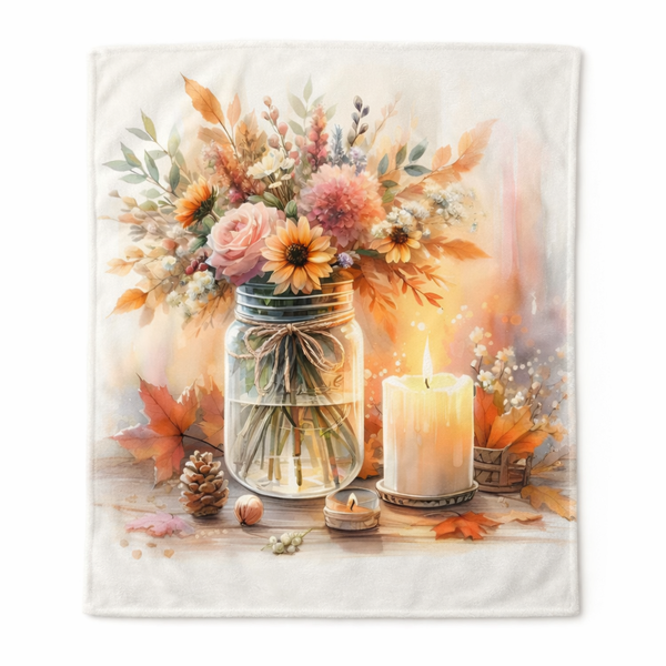 Autumn Mason Jar Floral Fleece Blanket (130 x 150 cm)