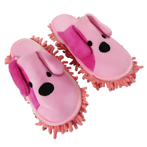 Cartoon Dog Mop Slippers Microfiber Clean Dusting Slippers - Pink
