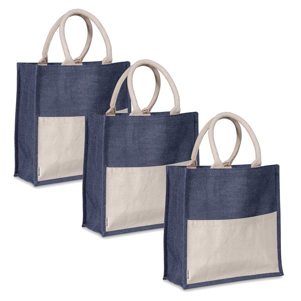 Love &amp; Sparkles Cotton &amp; Jute 3 pack eco shopper structured totes Blue