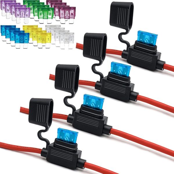 4 Piece in-Line Automotive Fuse Holder with 24 Piece Standard 10AWG Car Fuses