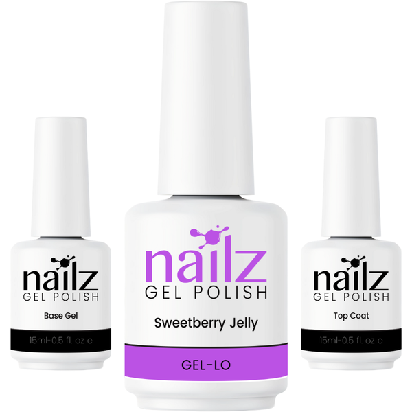 Nailz Gel Polish 15ml Gel-Lo - Sweetberry Jelly + Base Gel + Top Coat
