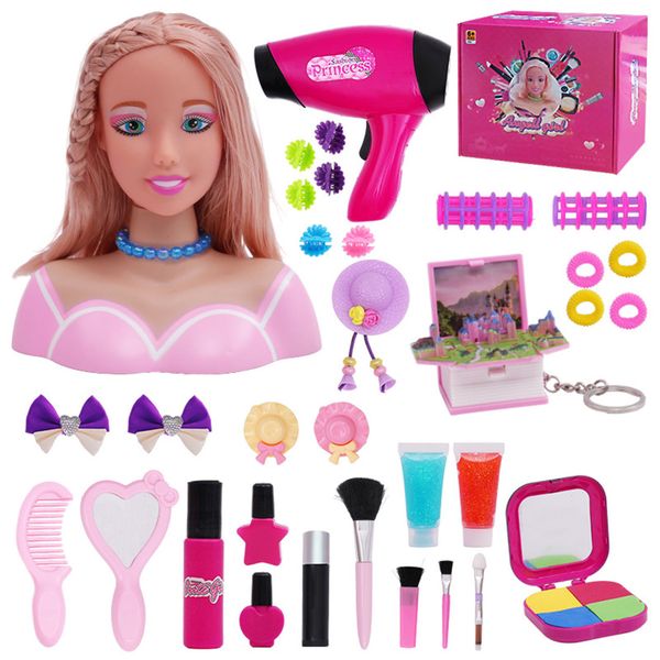 34 Piece Doll Head Hair Styling Makeup Toy Set Kids Pretend Play Beauty Set