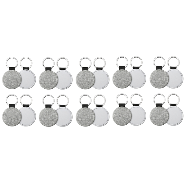 20Pack Sublimation Blanks Keychain Glitter PU Leather Silver