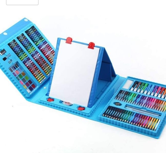 Blue Children's Art Supplies 208 Pcs Painting Brush Set with Drawing Board
