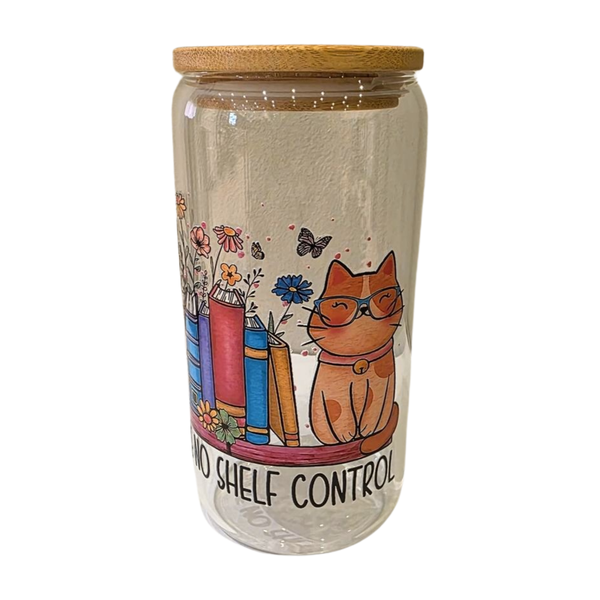 16oz Glass Cups with Bamboo Lids and Glass Straw- Shelf control