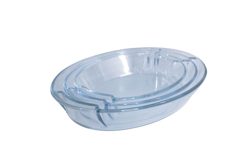Oval Oven-Safe Glass Baking Roasting &amp; Casserole Dish Set 1/1.4/2.2L - 3 Piece