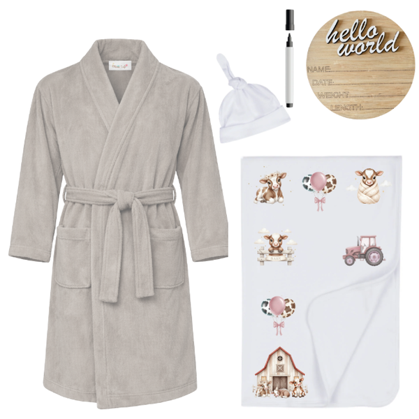 Hospital Set-Mom&amp;Me-Winter Gown, Swaddle &amp; Birth Ann-Brown-Farmer Pink