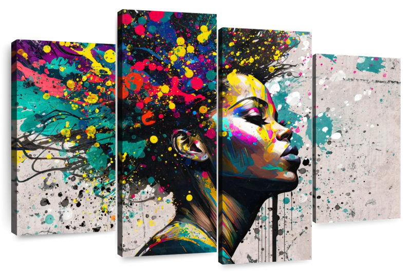 Canvas Art - Fluttering Afro Pop 4Piece Abstract Canvas Wall Art Decor