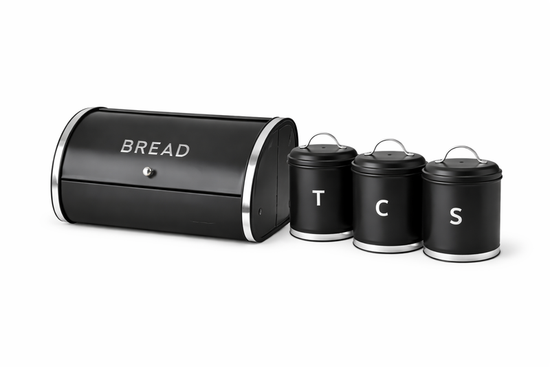Bread Bin &amp; Canister Set-4-Piece Kitchen Storage Set (Tea, Coffee &amp; Sugar)