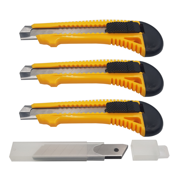 3 Pack: Utility Knife Set 18mm Snap-off with10 Extra Blades