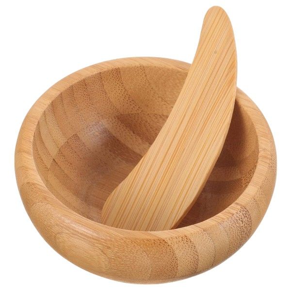 Eco-Friendly Bamboo Face Mask Bowl &amp; Spatula - Brown