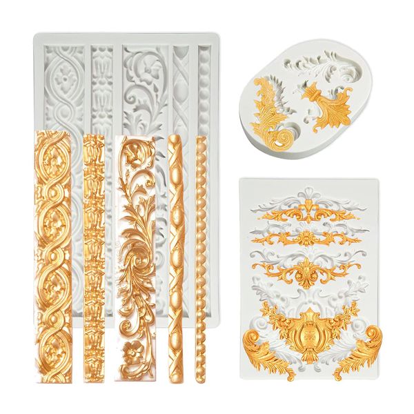 3 Packs Baroque Silicone Molds Scroll Silicone Baroque Mold Clay Molds Fond