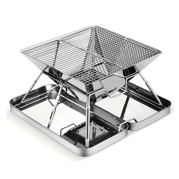 Folding BBQ Grill - Perfect for Outdoor Camping, Picnics &amp; Charcoal Cooking