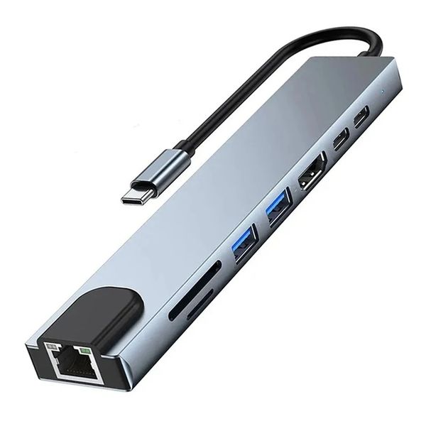 8-in-1 USB Type-C Hub Dual USB-C to HDMI USB3.0 2.0 SD/TF Card Reader