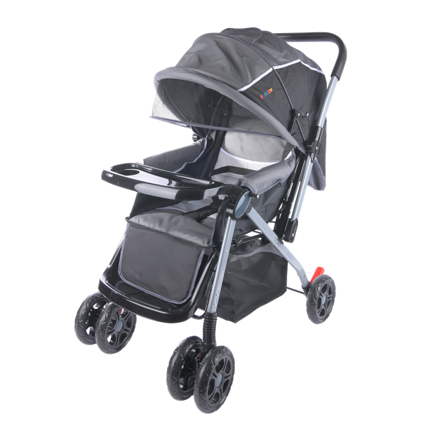 Baneen Baby Stroller Pram W/ Foot Rest and Reversible Handle - Grey Black